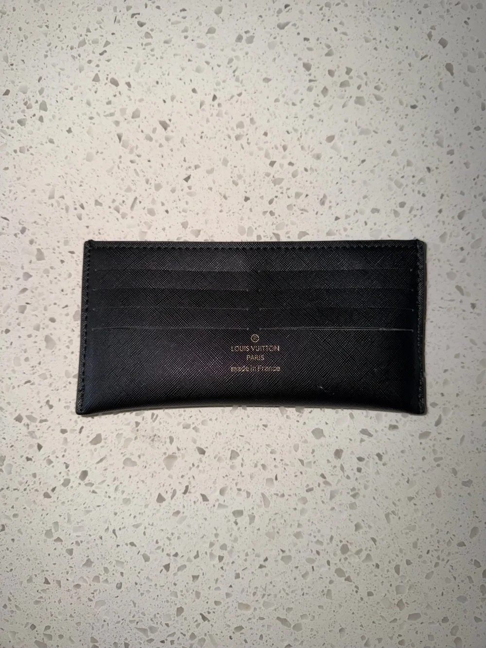 Louis Vuitton Black Textured Card Holder with Gold Logo